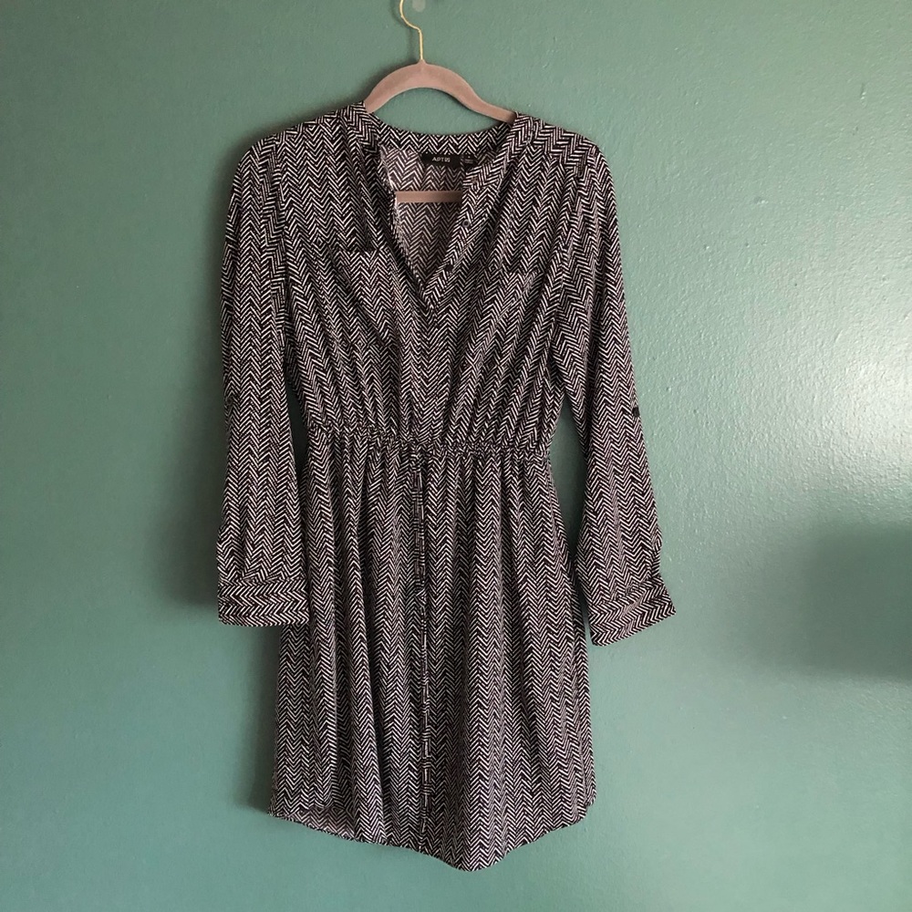 Black and white herringbone shirt dress